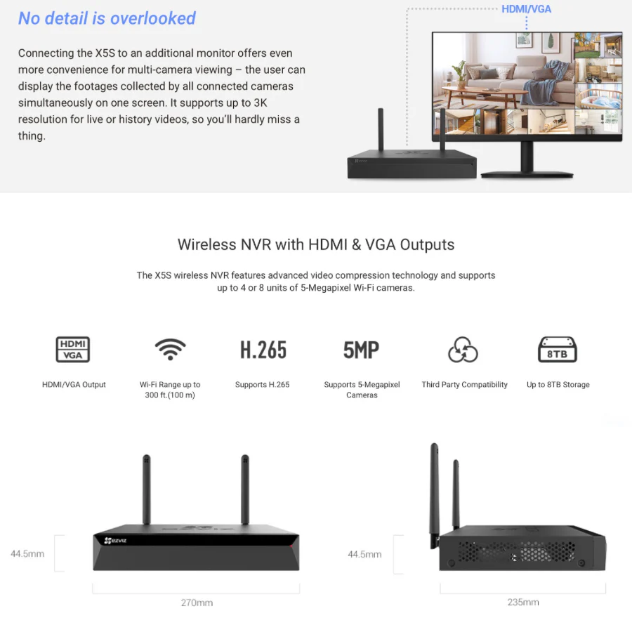 EZVIZ 8 Channel NVR (No HDD) CS-X5S-R100-8W