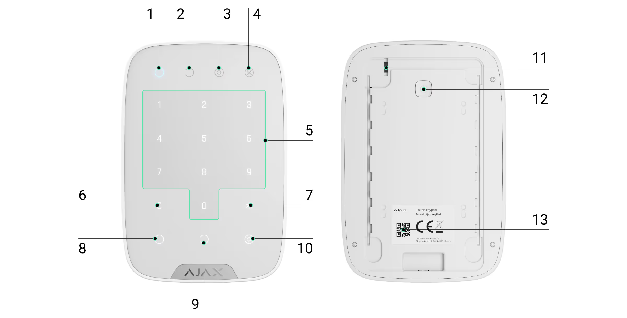 AJAX KeyPad White Wireless Keypad (1938249-12-WH1)